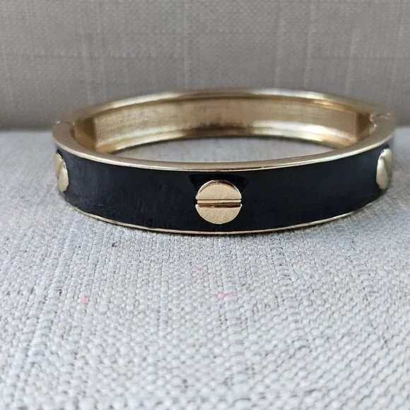 Fashion Bracelet Black/Gold Tone Wrist Band Fashion Jewelry Size 7 in - Picture 3 of 10